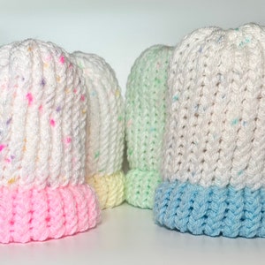 Sprinkle Effect with Coloured Trim, Newborn Baby Hat, Hospital Hat, Baby Shower Gift, New Parent or Baby Gift, Pregnancy Announcement
