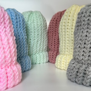 Solid Colour, Handmade Loom Knitted Baby Hat, Size Newborn 0-3 Months, Hospital Hat, Baby Shower Gift, New Parent or Baby Gift