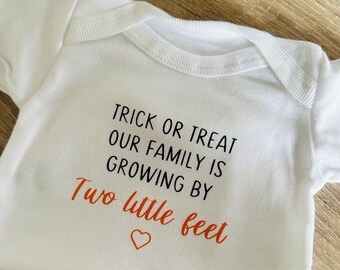 Trick or Treat, Halloween Themed Pregnancy Announcement Baby Vest
