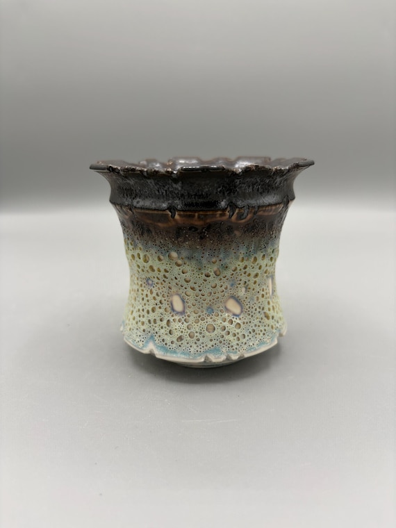 3.75 inch W* 3.5 inch H/ High Quality Handmade Ceramic Pottery/Volcanic Seafoam/ Frozen Seafoam Planter/ Moonfoam Planter/ Lava Foam Planter