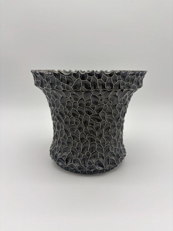 8.75 inch W* 7.75 inch H/ High Quality Handmade Ceramic pottery/Black Pebble Planter/Obsidian Mosaic Planter/Lunar Stone Planter/Raven Stone