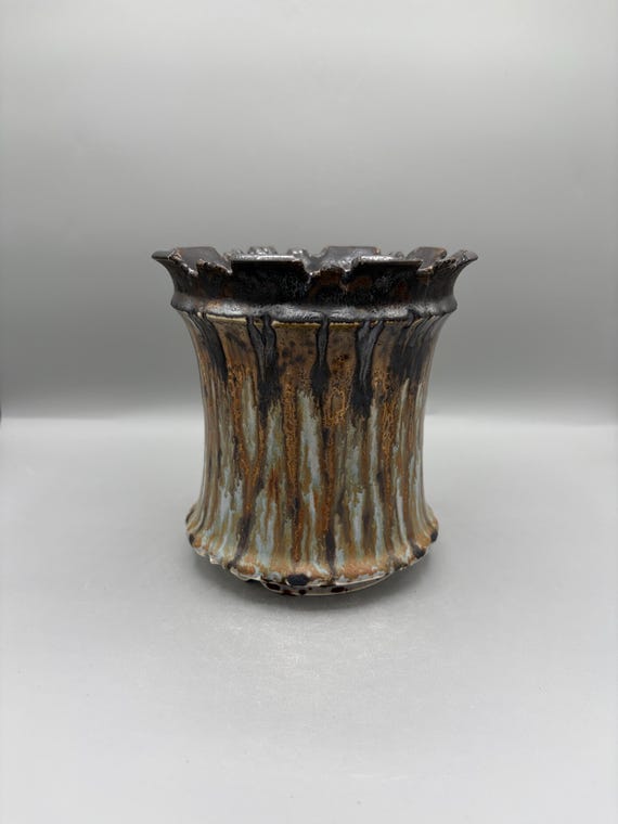 5.75 inch W* 5.75 inch H/ Ember Citadel Planter/Handmade Ceramic Pot/Premium Reactive Glaze Houseplant Pot/ Rustic Caudex Planter