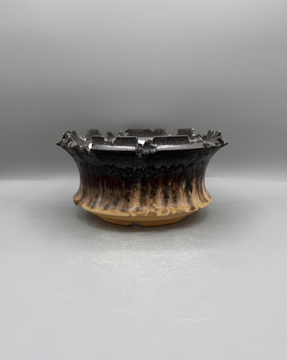 6.5 inch W* 3.75 inch H/ Handmade Ceramic Planter/Ember Crown Pot/Bronze Black Textured Glaze/ Sculptural Houseplant Pot/ Premium Plant Pot