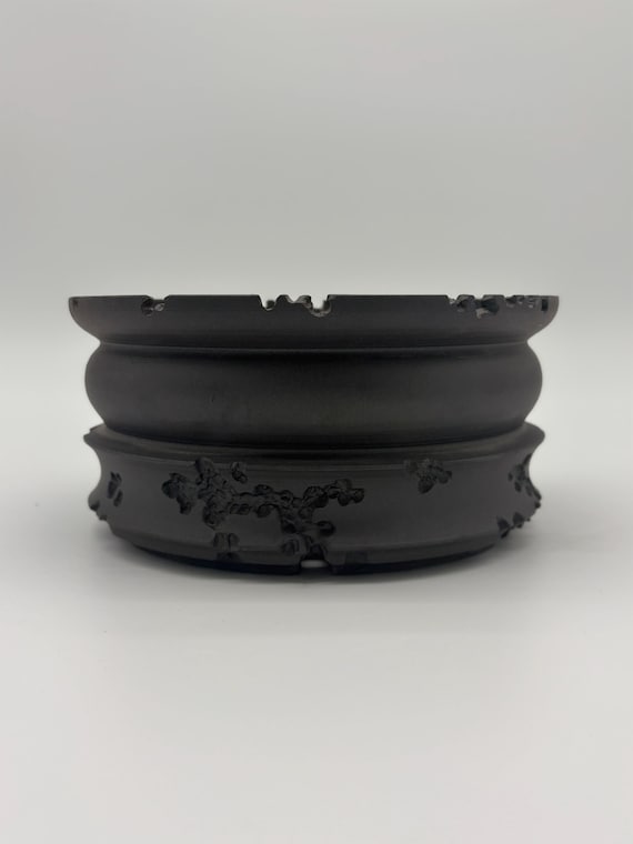 7.25 inch W* 4 inch H/ Midnight Relic Black Ceramic Planter/ Handmade Matte Pot with Drainage/ Sculptural Houseplant/ Succulent & Caudex Pot