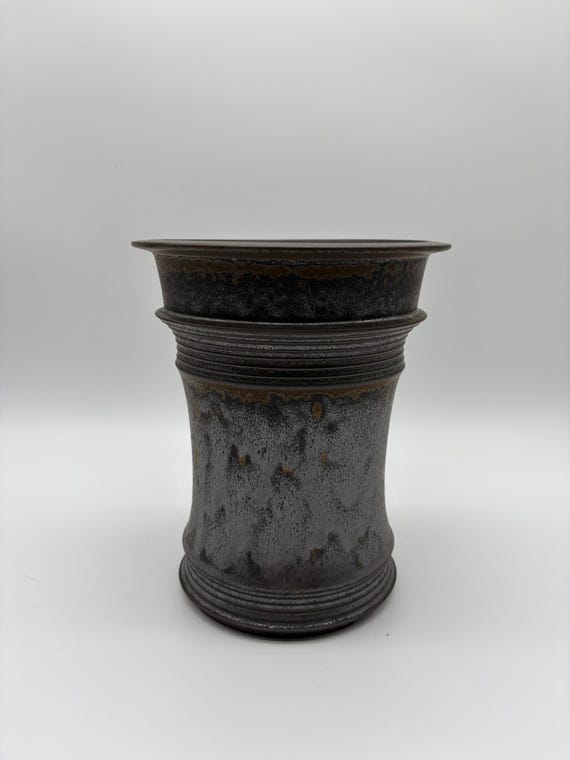 7.5 inch W* 9.5 inch H/ Gunmetal Reactive Glaze planter/ Metallic Luster pottery/ High Quality Handmand Pottery/ Caudiciform Planter