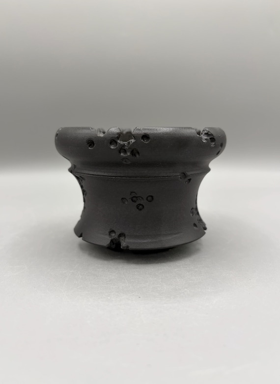 4 inch W* 2.25 inch H/ Midnight Relic Black Ceramic Planter/ Handmade Matte Pot with Drainage/ Sculptural Houseplant/ Succulent & Caudex Pot