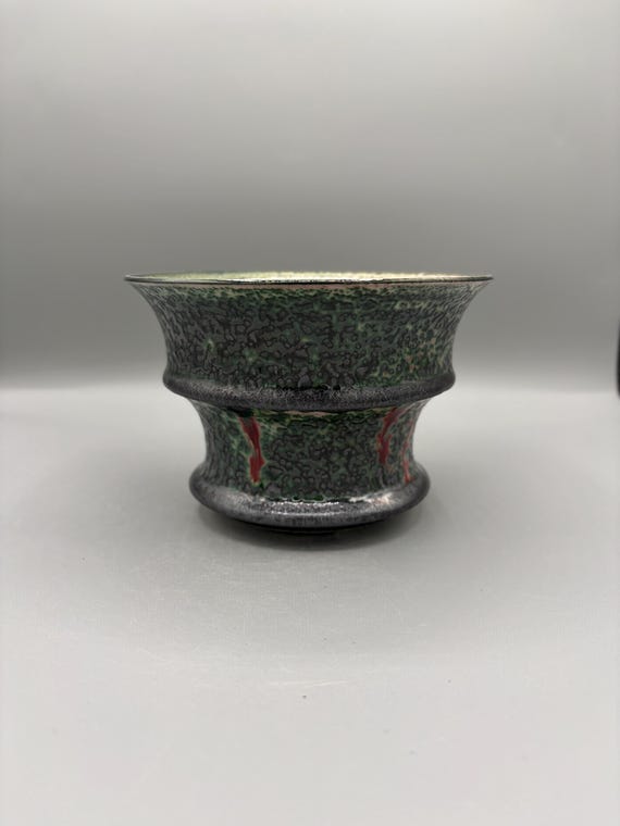 5.75 inch W* 4 inch H/ Green Reactive Glaze planter/ Metallic Luster pottery/ High Quality Handmand Pottery/ Caudiciform Planter