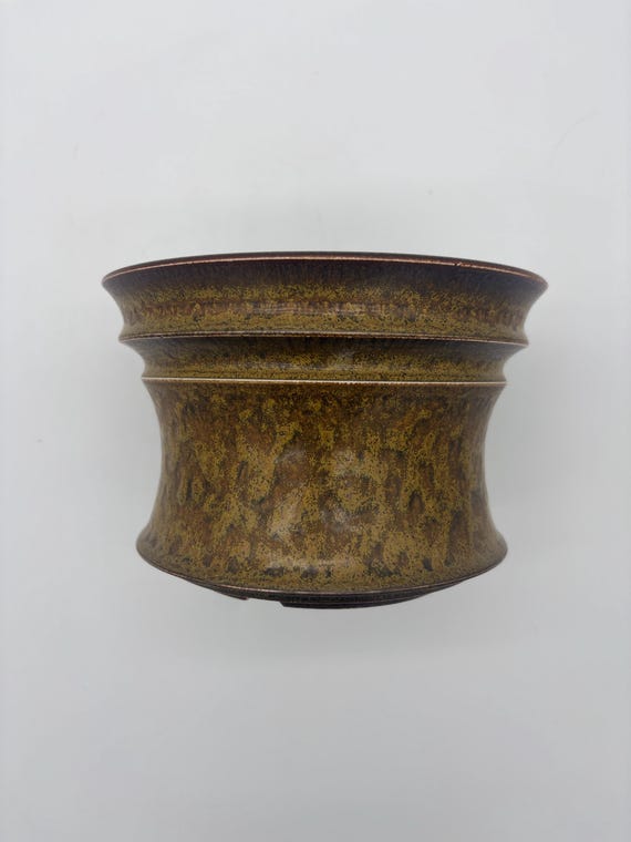 8.25 inch W* 5.5 inch H/ Heirloom Ceramic Planter/ Handmade Antique Bronze Glaze Pot with Drainage/ Sculptural Houseplant & Caudex Planter