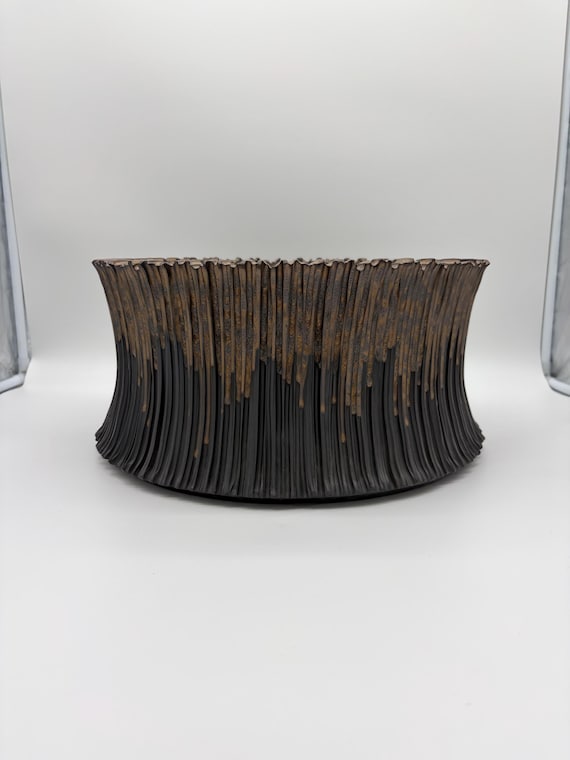 16 inch W* 8 inch H/ Bronze Cascade Ceramic Planter | Extra Large Handmade Pot | Sculptural Black & Bronze Houseplant Planter