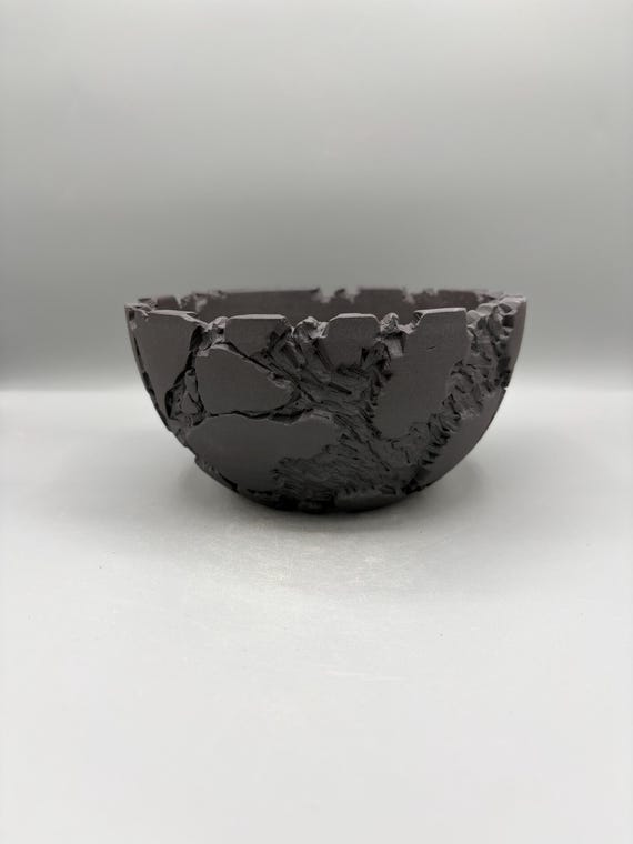 7 inch W* 3.5 inch H/ High Quality Handmade Ceramic Pottery/ Matte Black Glaze/ Succulent/ Caudex Planter/ Obsidian Rift Planter
