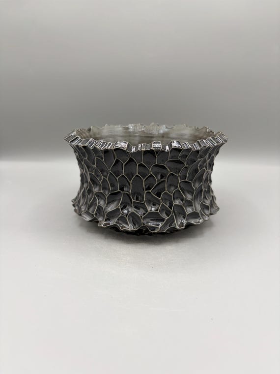 5.75 inch W* 3.5 inch H/ High Quality Handmade Ceramic pottery/ Black Pebble Planter/Obsidian Mosaic Planter/Lunar Stone Planter/Raven Stone