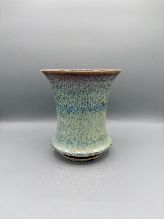 5.75 inch W* 6.5 inch H/ Handmade Ceramic Planter/ Mistfall Flare Pot/ Blue Green Reactive Glaze/ Flared Houseplant Pot/ Premium Plant Pot