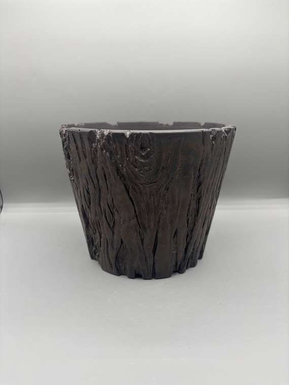 Handmade Ceramic Succulent Pot: Wood Bark Texture, 7.5"x5.75"