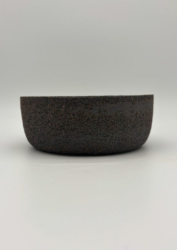 8.75 inch W* 3.25 inch H/ Basalt Sand Ceramic Planter/ Handmade Charcoal Textured Bowl with Drainage/ Houseplant, Succulent & Caudex Pot