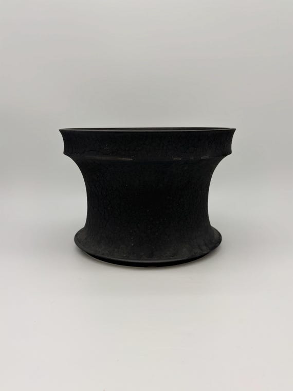 11 inch W* 7.75 inch H | Basalt Monolith Large Handmade Ceramic Planter | 11 Inch Rim Diameter | Textured Black Houseplant & Caudex Pot
