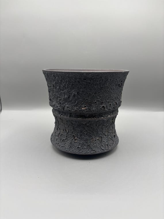 Handmade Ceramic Succulent Planter - Textured Black Pottery (5.5x5.25 inch)
