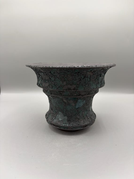 5.5 inch W* 4.5 inch H/ Crater planter/Volcanic Spiral/Basalt Vessel/ Lunar Crater Pot/ Terra Void Collection/Caudex/High Quality Handmade