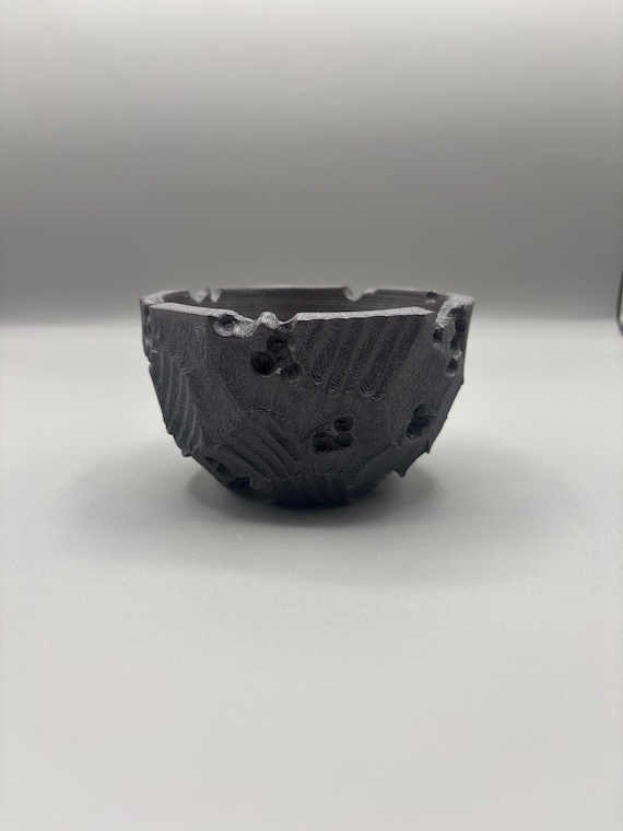 Handmade Ceramic Succulent Pot - Textured Black Planter