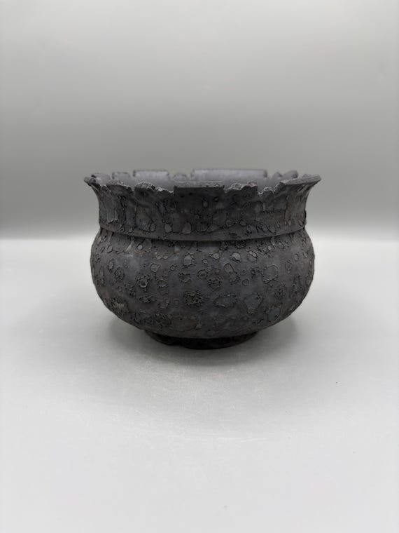 5.5 inch W* 4 inch H/ Handmade ceramic pottery/Crater planter/Volcanic Spiral/Basalt Vessel/ Lunar Crater Pot/ Terra Void Collection