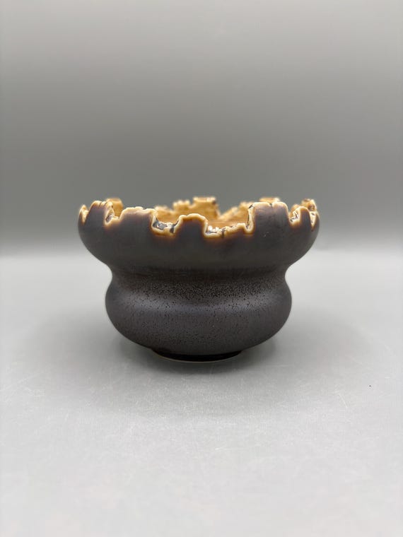 3.75 inch W* 2.5 inch H | Ember Crown Handmade Ceramic Planter | Sculptural Charcoal | Amber Pot | Unique Succulent, Cactus & Caudex Planter