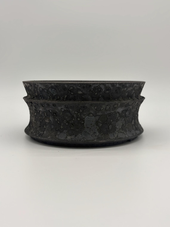 7.75 inch W* 3.5 inch H/ Crater planter/Volcanic Spiral/Basalt Vessel/ Lunar Crater Pot/ Terra Void Collection/ High Quality Handmade