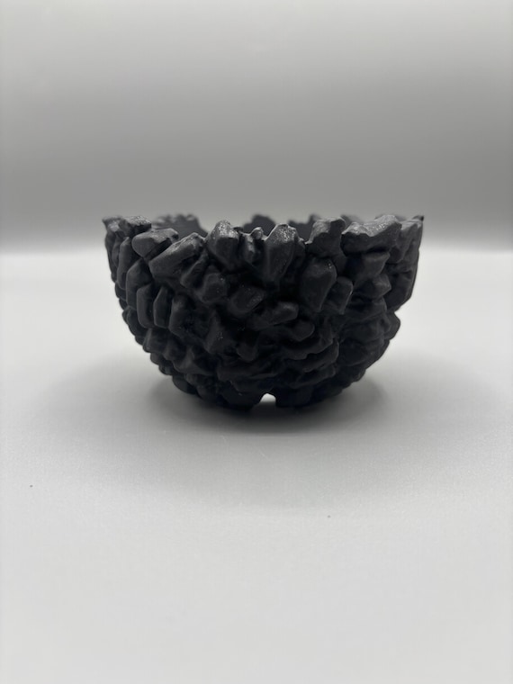 Handmade Black Ceramic Succulent Planter - Textured Caudex Pot (4x2.25 inch)