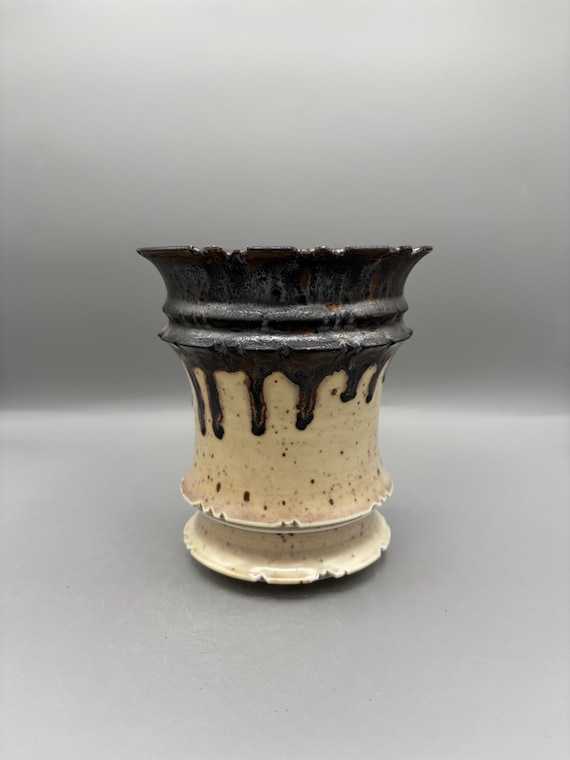 5 inch W* 5.5 inch H/ High Quality Handmade Ceramic Planter/ Midnight Cream Planter/ Ivory Eclipse Pottery/ Midnight Drizzle/Caudex Planter