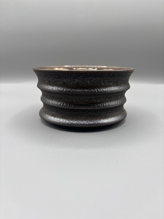 Handmade Ceramic Succulent Planter: Black Ribbed Pottery (5.25x2.25 inch)