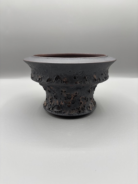 Handmade Ceramic Succulent Pot, Textured Black Planter (6x4 inch)