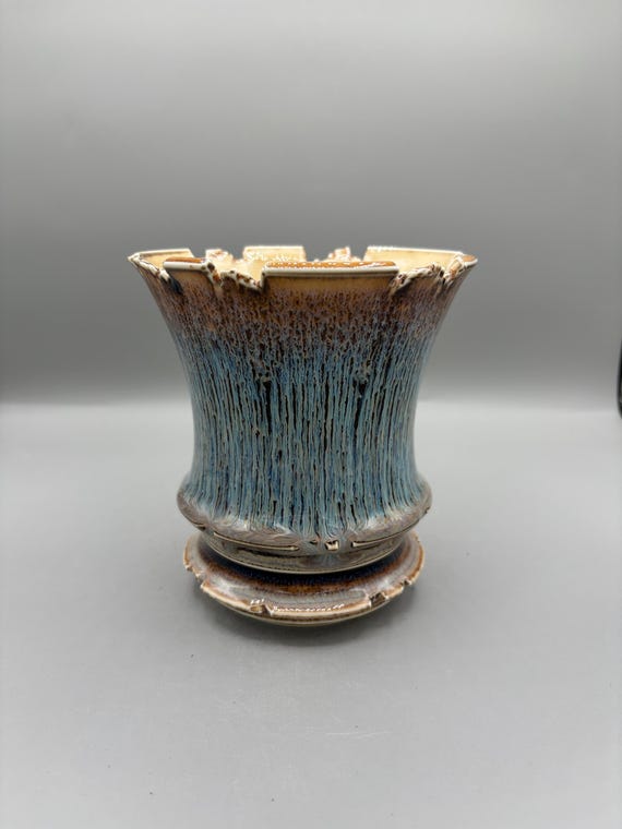 5 inch W* 5.5 inch H/ Handmade Ceramic Planter/ Mistfall Flare Pot/ Blue Green Reactive Glaze/ Flared Houseplant Pot/ Premium Plant Pot