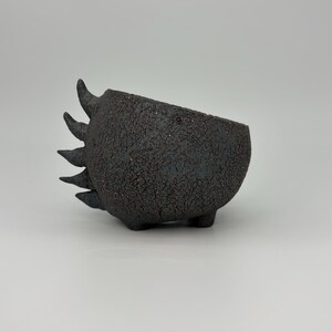 4.25 inch W* 4.75 inch H | Ember Dragon Handmade Ceramic Planter | Charcoal Spiked Succulent Pot with Feet and Drainage