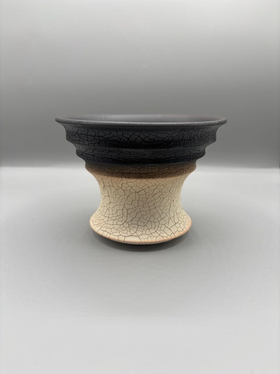 Handmade Ceramic Succulent Pot, Black and White Crackle Glaze