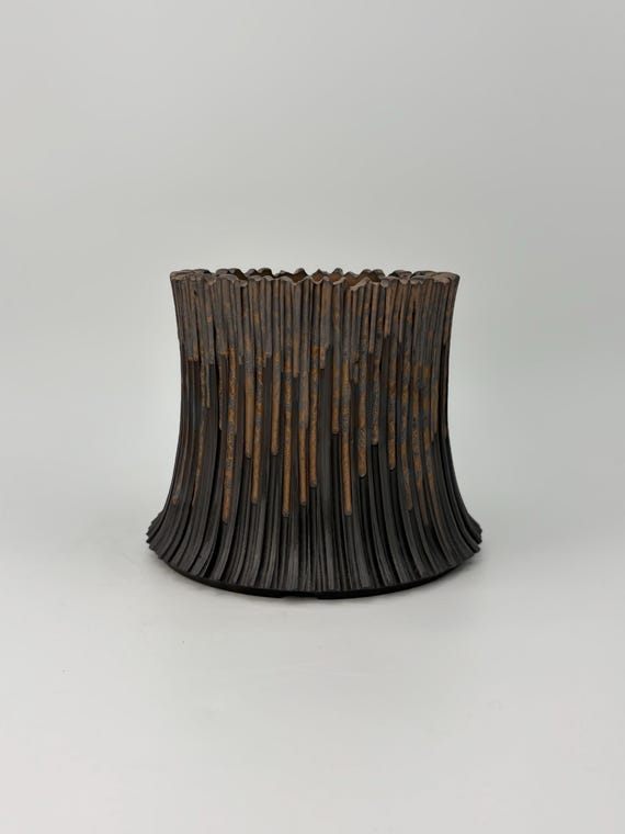 6.75 inch W* 6.75 inch H | Bronze Cascade Ceramic Planter | Tall Fluted Pot with Charcoal and Bronze-Toned Textured Finish