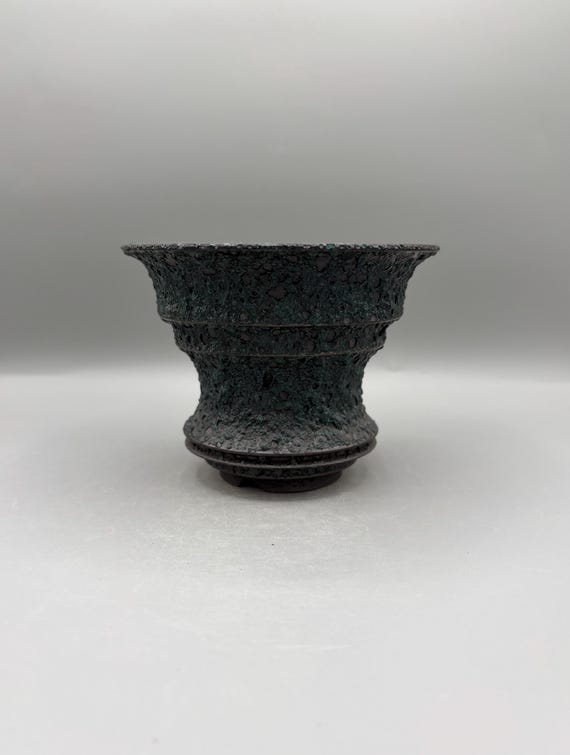 5.75 inch W* 4.5 inch H/ Crater planter/ Volcanic Spiral/Basalt Vessel/ Lunar Crater Pot/ Terra Void Collection/Caudex/High Quality Handmade