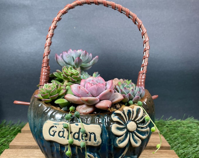 Hanging Planter-Cute ceramic succulent pottery with removable handle／Succulent Pot/Clay Pot/Ceramic Pot/Planter/
