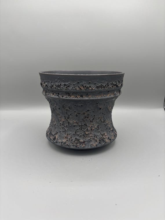Handmade Ceramic Succulent Pot: Black Textured Caudex Planter (5.5x5 inch)