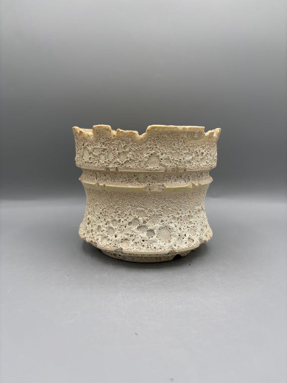 5 inch W* 4.25 inch H | High Quality Handmade Ceramic Pottery| Ivory Moonfoam Series| Crater Bubbles Planter| Succulent Planter |Caudex Pot