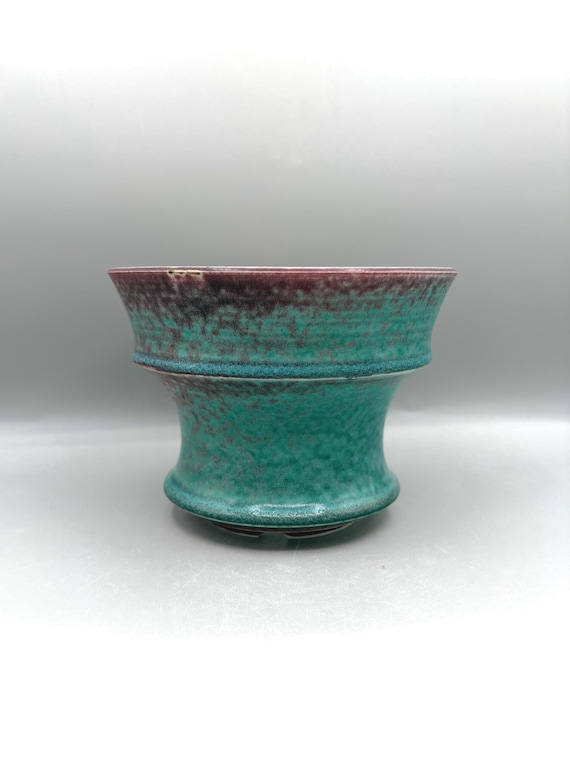 5.75 inch W* 4.25 inch H/ Turquoise Dust/Handmade Ceramic pottery/Succulent Pot/Caudex Pot/Sculptural Teal & Burgundy Glazed Pot/Cactus Pot