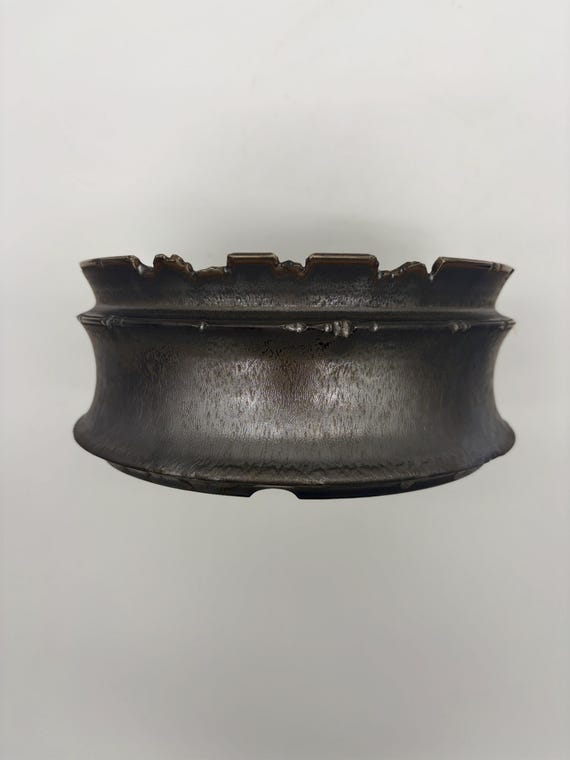 9 inch W* 4 inch H/Iron Citadel Ceramic Planter/ Handmade Charcoal & Bronze Glaze Pot with Drainage/ Rustic Houseplant and Caudex Planter