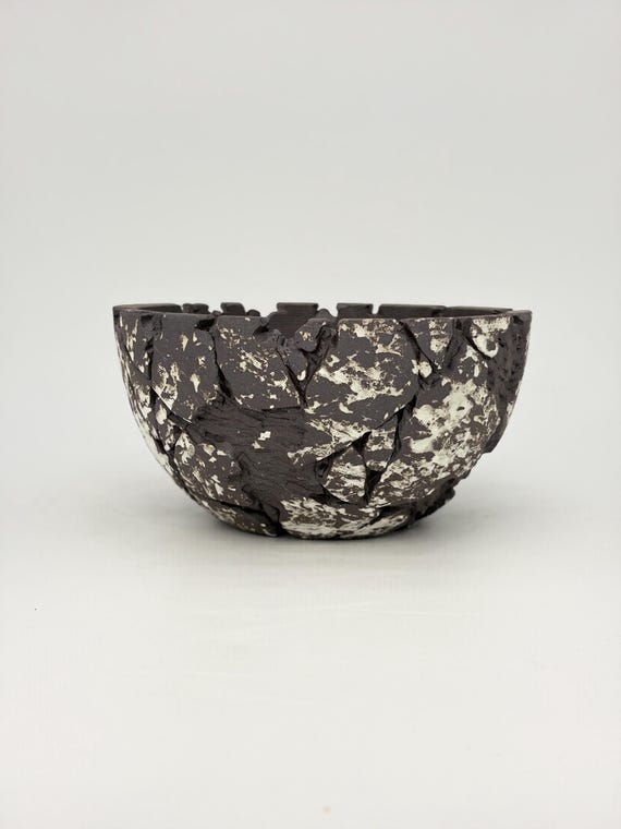 7.25 inch W* 3.75 inch H | Ivory Crag Ceramic Planter | Rustic Bowl Pot with Sculpted Rock Texture and Cream-Toned Accents | Succulent Pot