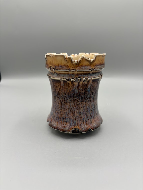 3 inch W* 4 inch H/ High Quality Handmade Ceramic Pottery/ Amber Citadel Planter/ Glossy Reactive Glaze/ Caudex Planter/ Succulent Planter