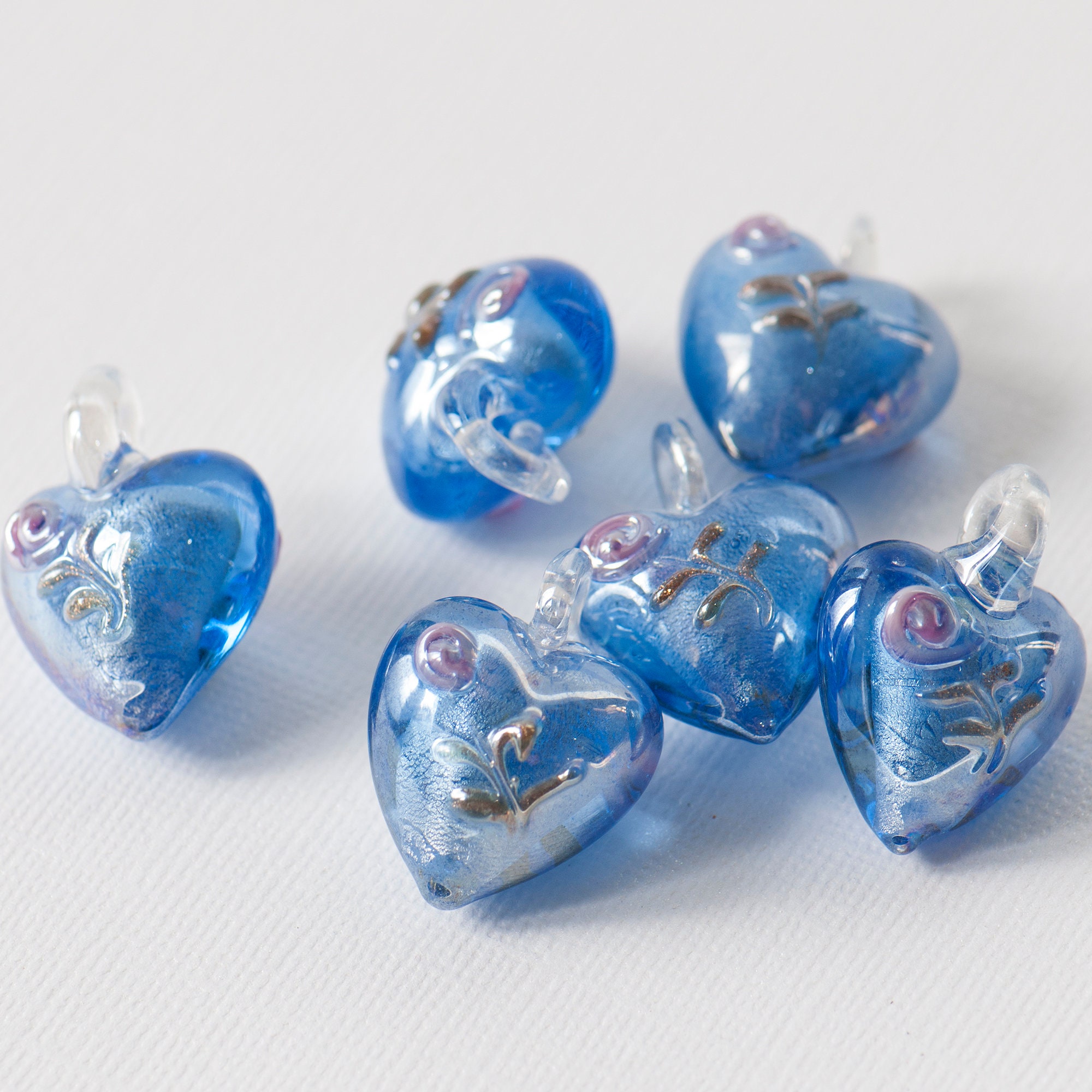 Small Light Blue Glass Hearts - Beach Wedding & Party Favors