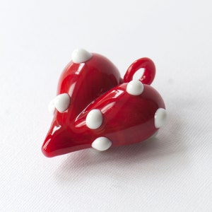 Red Glass Heart, Polka Dot Heart Pendant, Large Glass Polkadot Pendant, Spotty Heart Red and White, 48mm Red Glass Heart, Handmade Red Bead