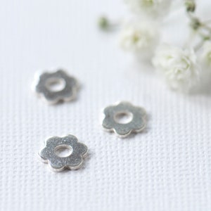 Flower Discs Sterling Silver, Pair of Flower Silver Discs, Mary Quant Flower Discs, Set of Two, Large Centre Hole Discs, Spacer Discs Hoops