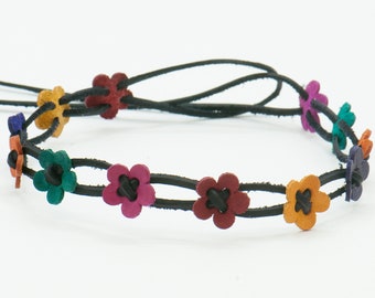 Black Flower Leather Choker, Multicolour Flower Choker, Colourful Flower Leather Choker, Festival Necklace, Boho Necklace, Floral Choker