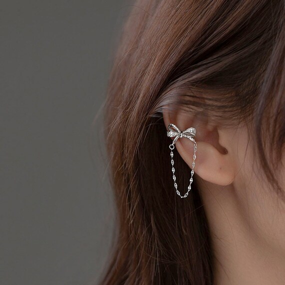 Bow Non Piercing Chain Ear Cuffs Minimalist Ear Cuff Ear Etsy
