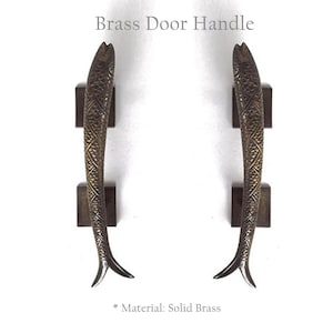 11.8&quot; Vintage Solid Brass LARGE Fish Pisces Door Handle Pull Entry Door Grab Pull Cupboard Kitchen Door Pull Hardware 30cm Door Knob Pull