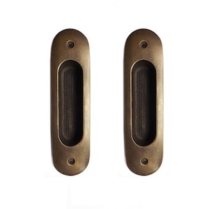5.9&quot; Pair of Vintage Solid Brass Round Minimalist Sliding Door Handle Brass Cabinet Handle Brass Recessed Pull Hardware