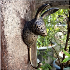 5.5&quot; Antique Bunny Rabbit Hook Hanger Solid Brass Vintage Strong Wall Mount Hook Clothes Coat Hat Hook | Animal Hook Brass Kapstok