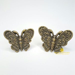 1.9" 2.2" (4 pcs) Solid Brass Knob Drawer Pulls, Antique Butterfly Knobs Drawer Handle, Cabinet Drawer Brass Pulls, Knob Pull Hardware